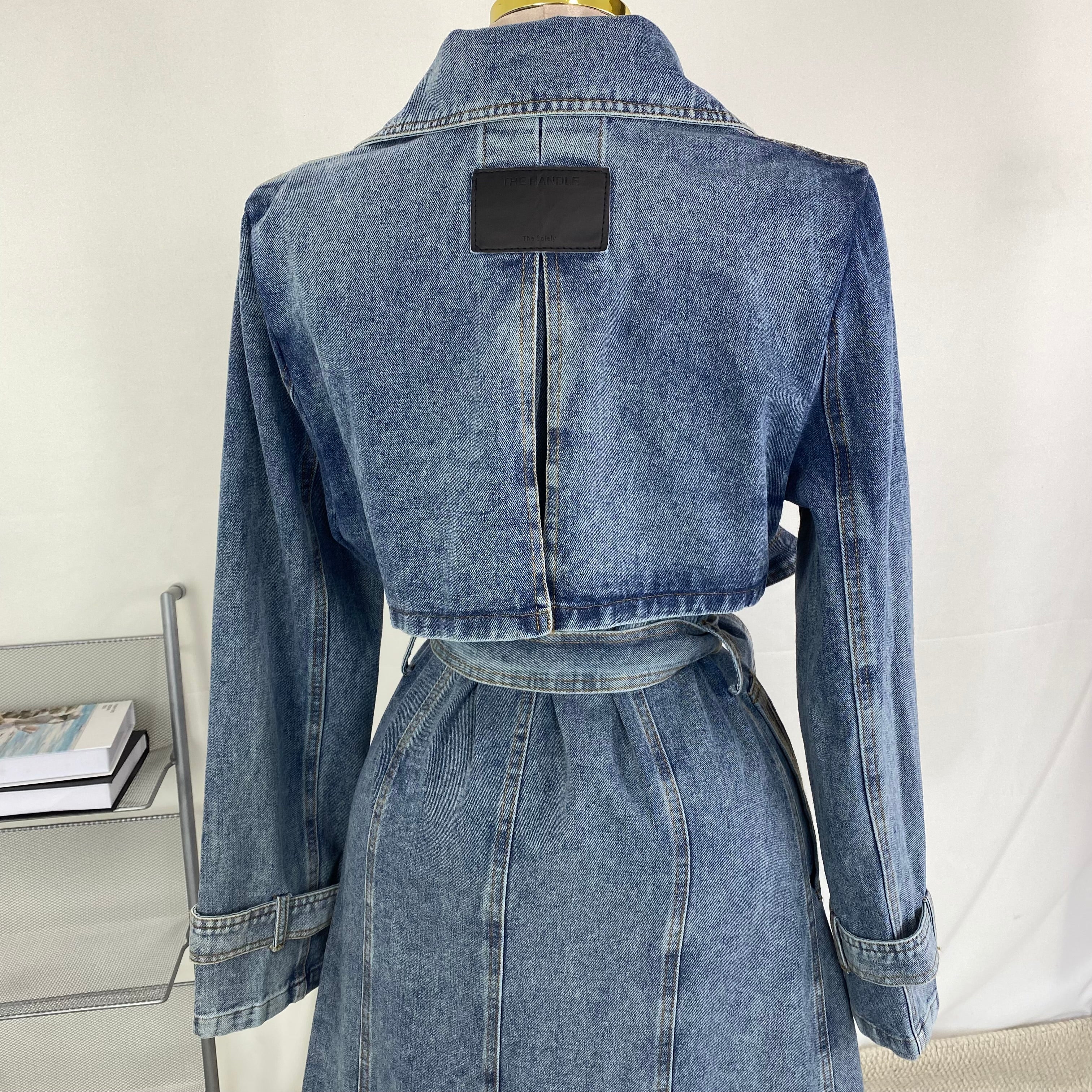Long denim trench coat