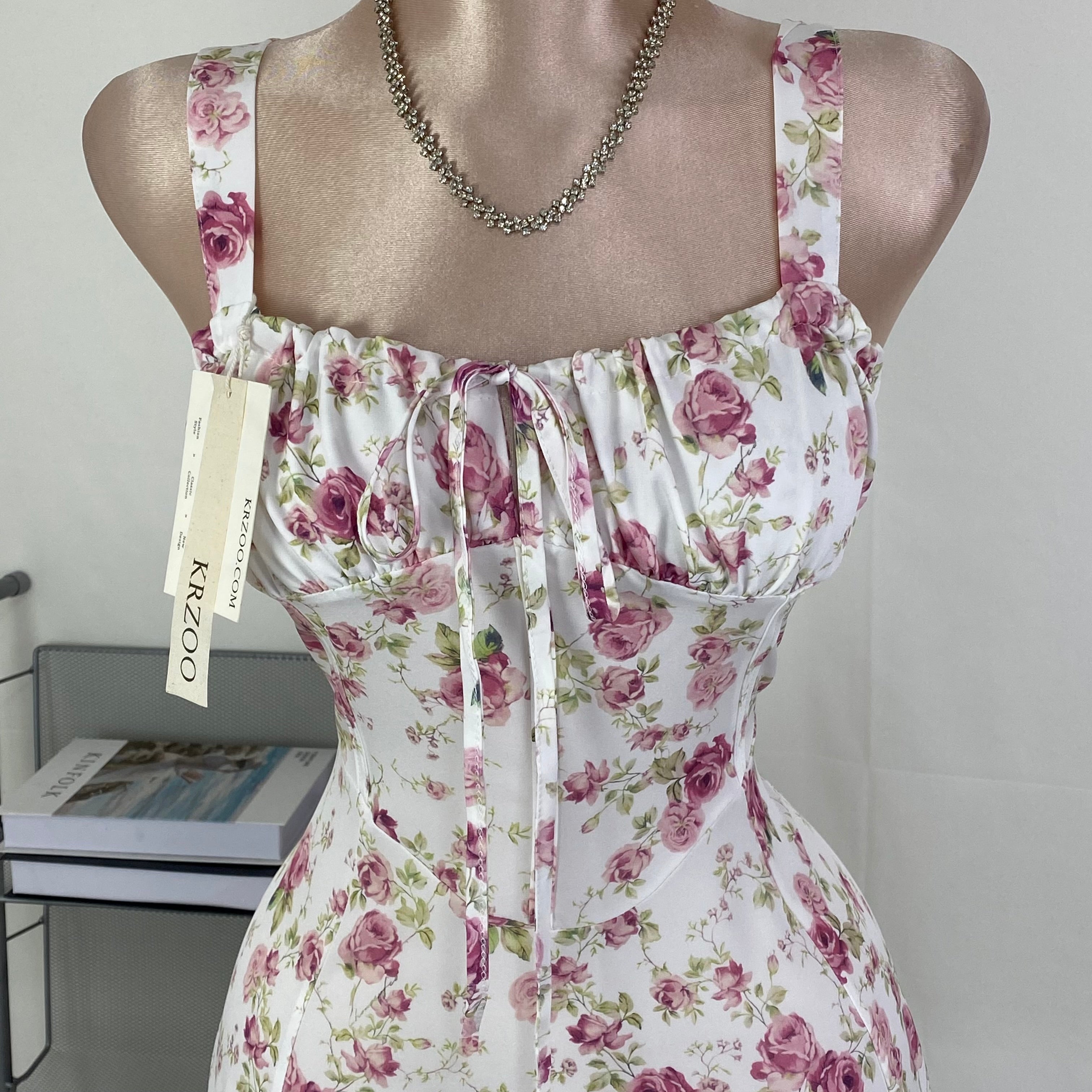 Floral print halter top with wide skirt dress