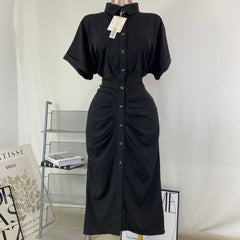 Short-sleeved pleated blouse dress