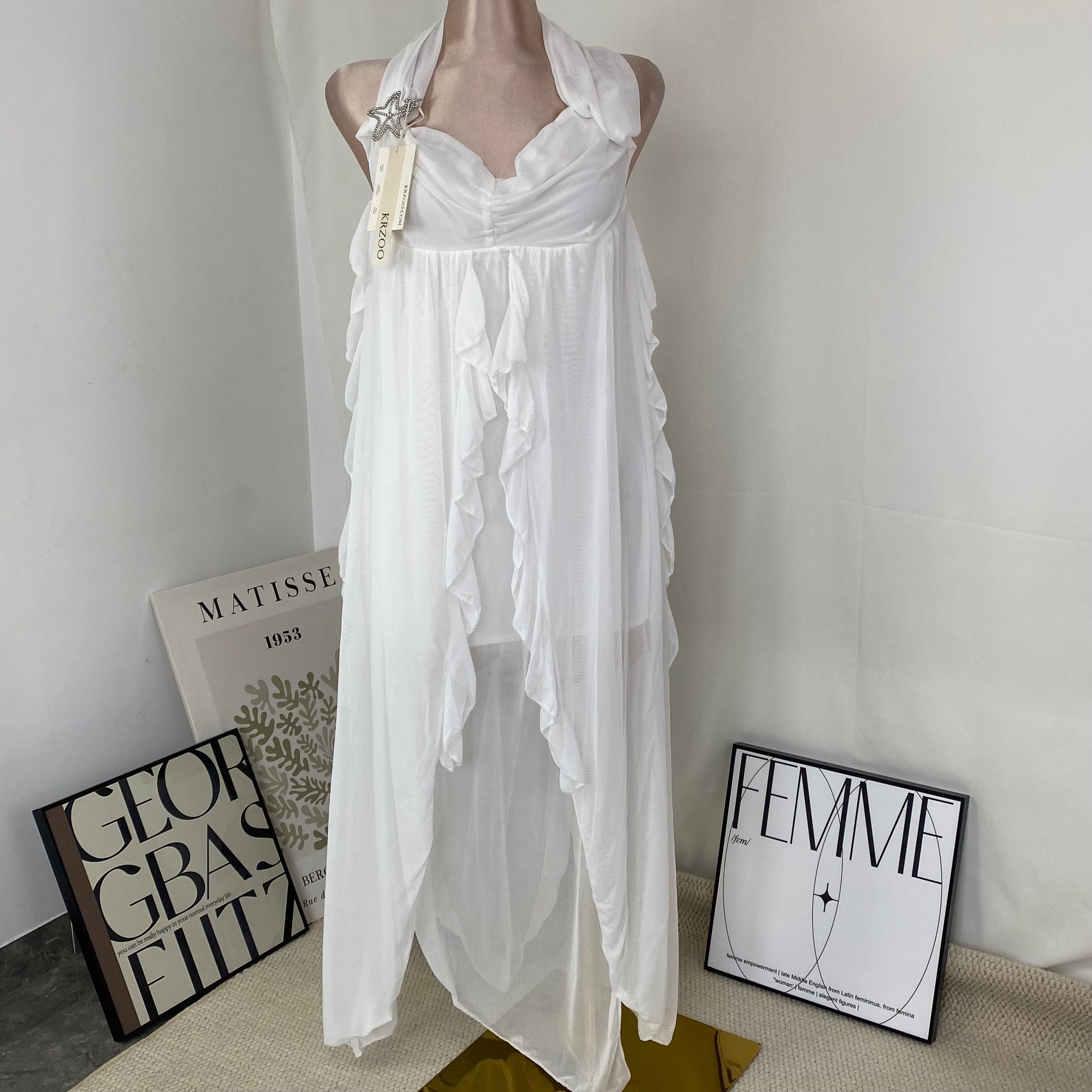 V-neck short-sleeved ruffled vintage dress