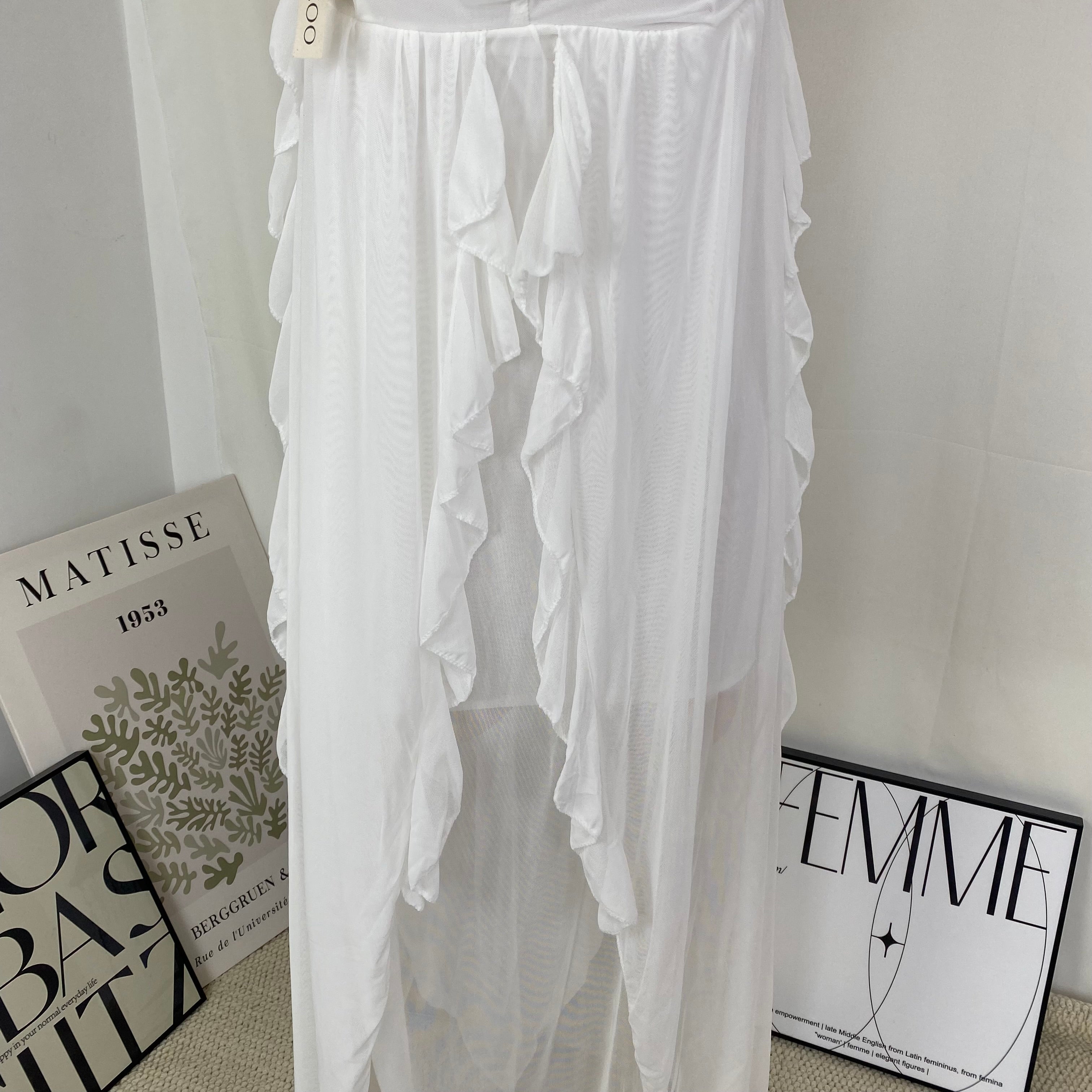 V-neck short-sleeved ruffled vintage dress