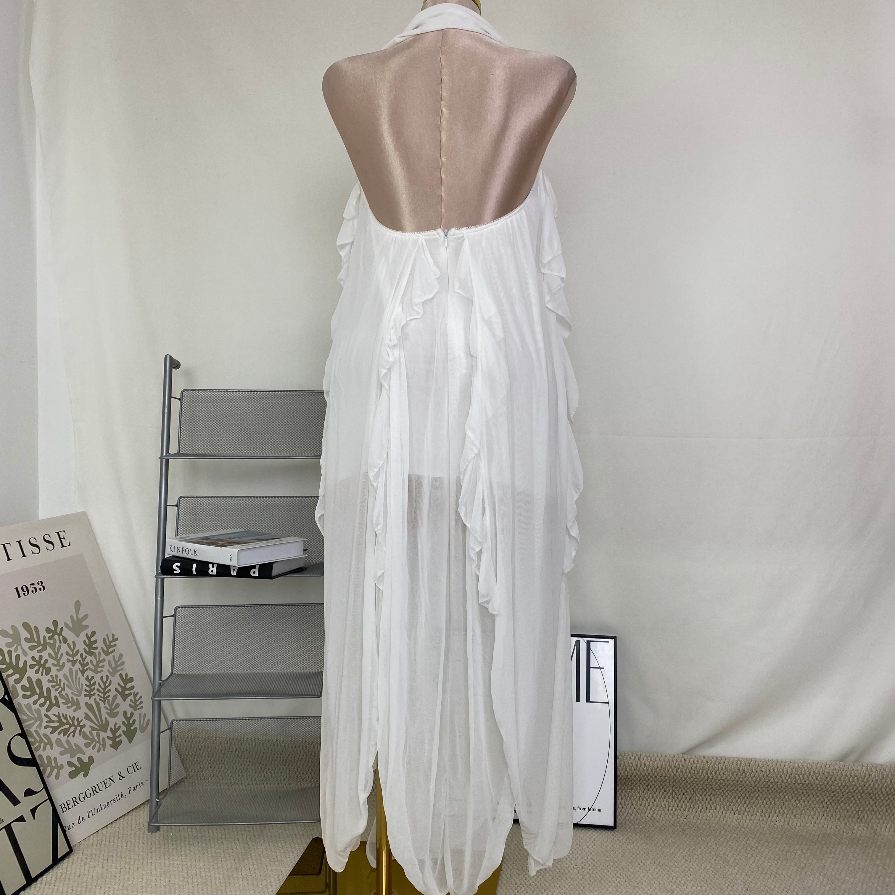 V-neck short-sleeved ruffled vintage dress