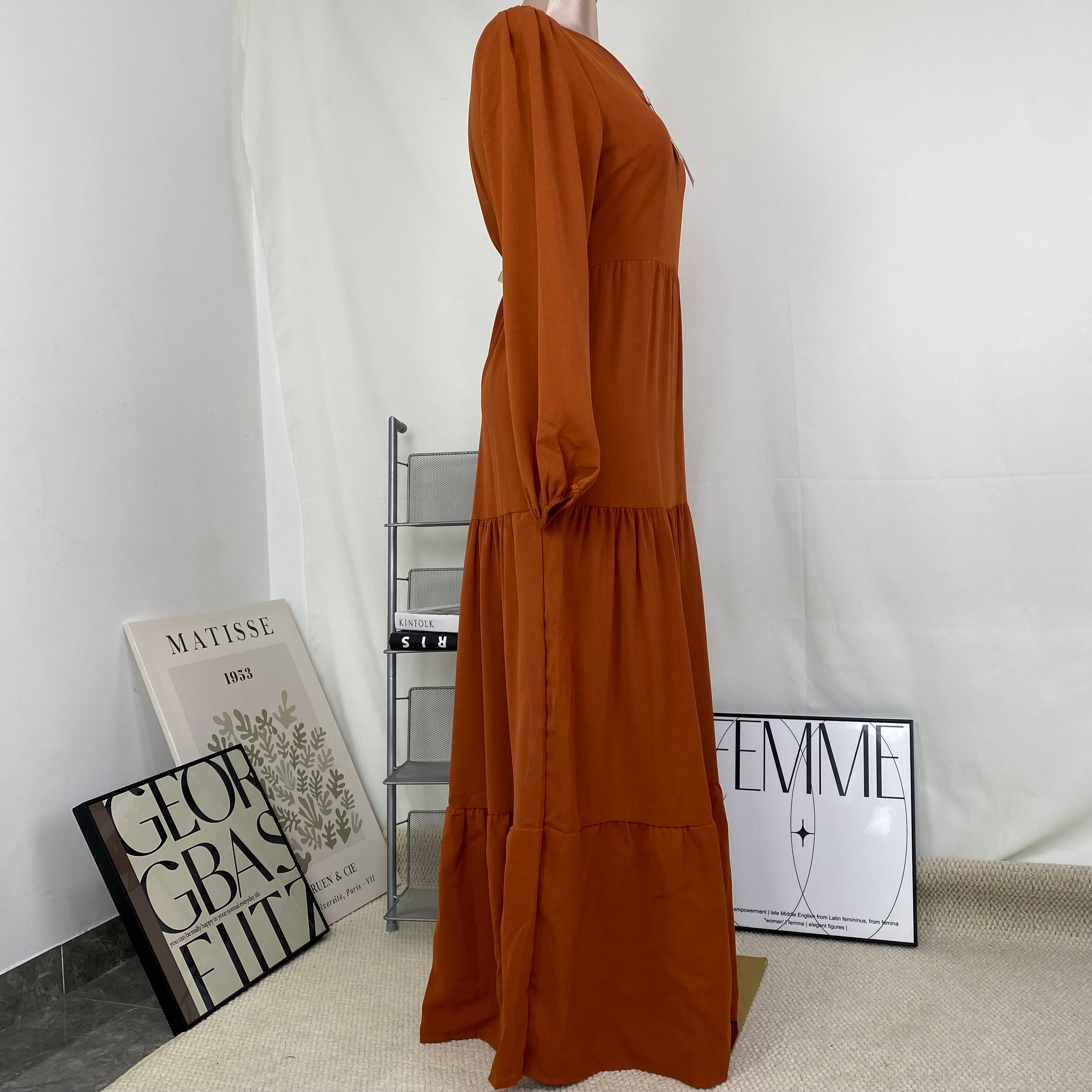 V-neck wide-sleeved dress