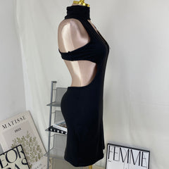 Open-necked, form-fitting, short dress