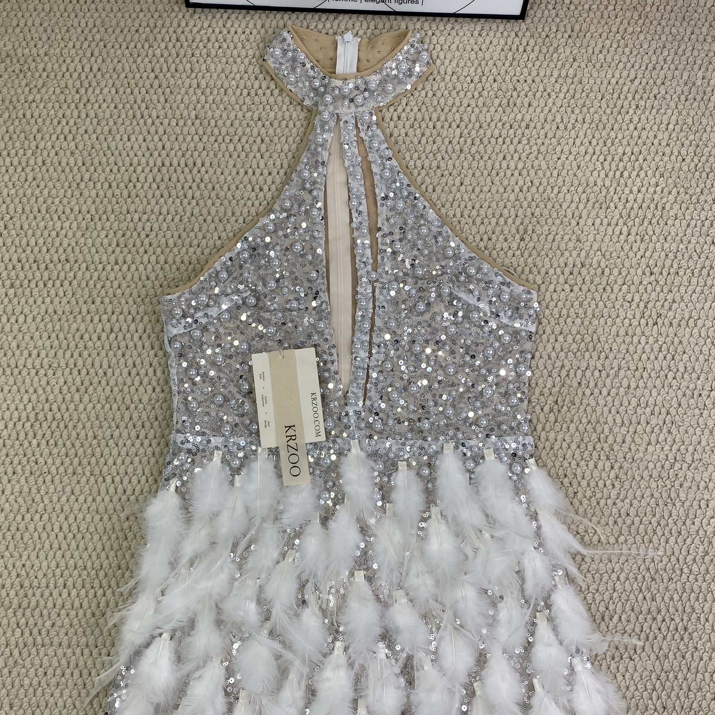 Pearl-feathered night dress