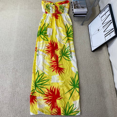 A strapless floral-printed halter dress