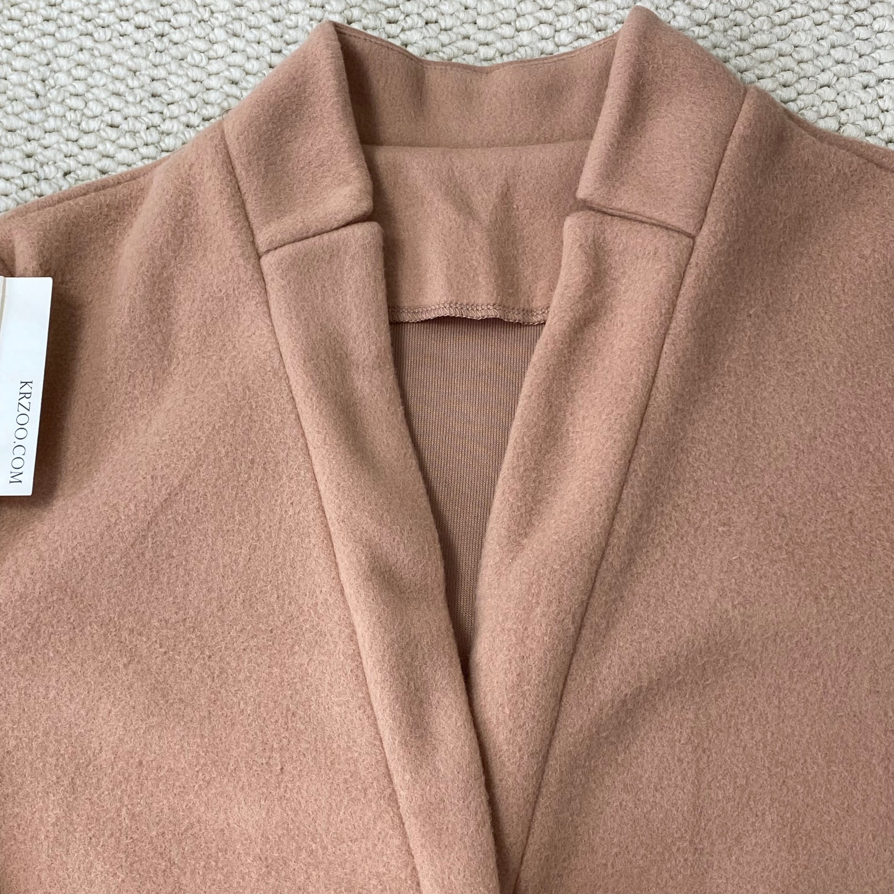 Solid-colored stand-up collar wool coat