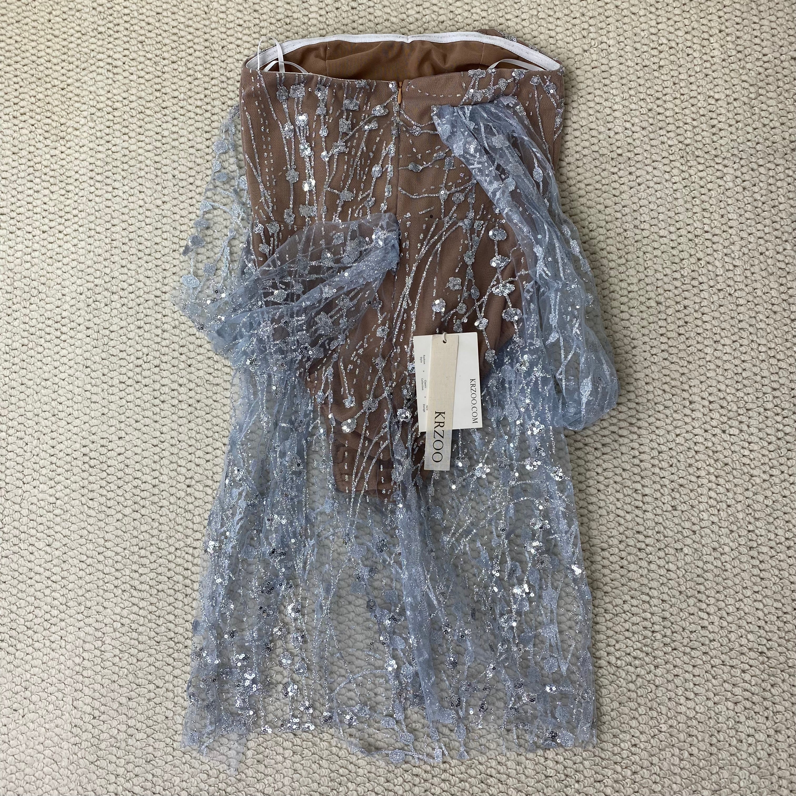 Fluffy sequin-covered bustier dress