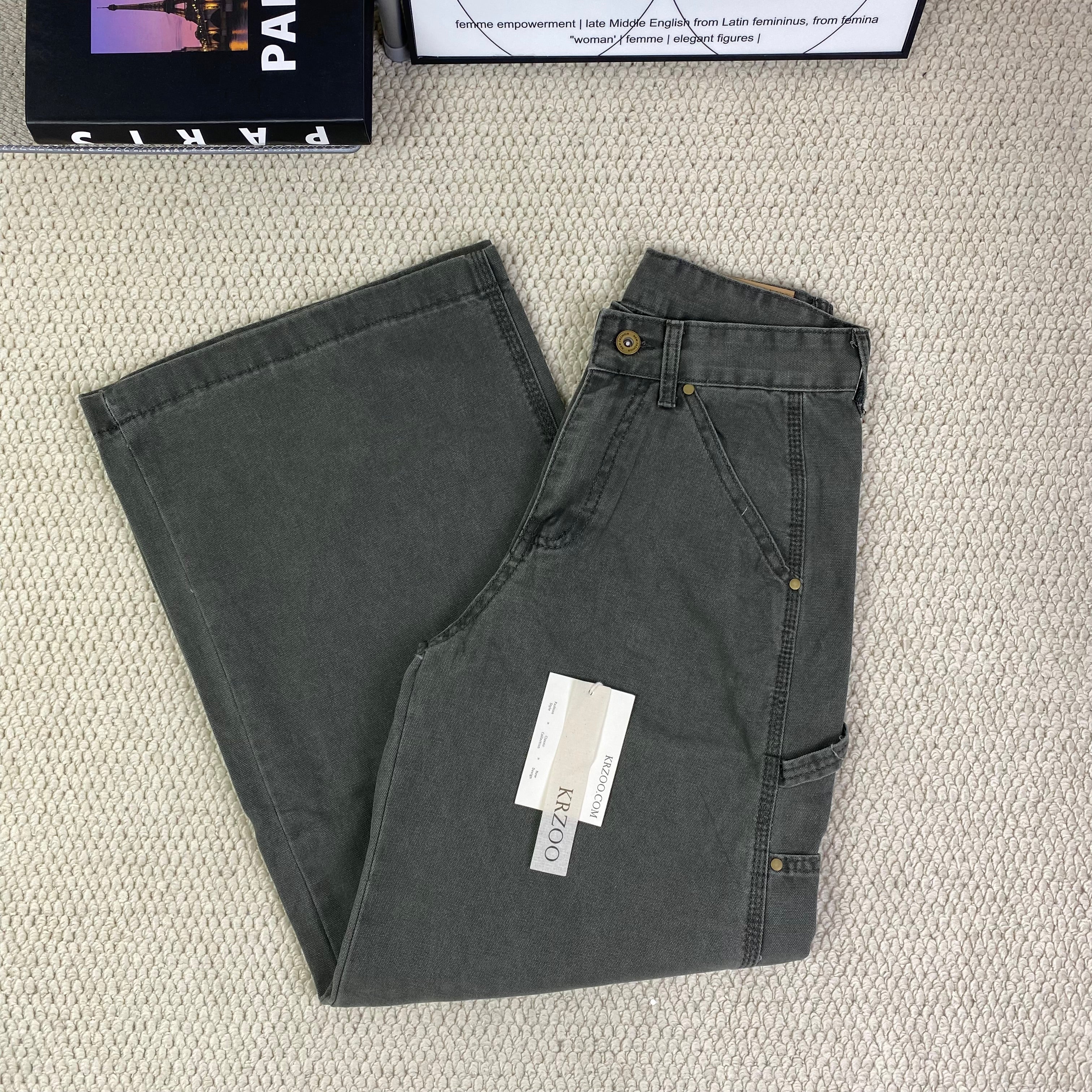 High-waisted wide-leg floor-length jeans