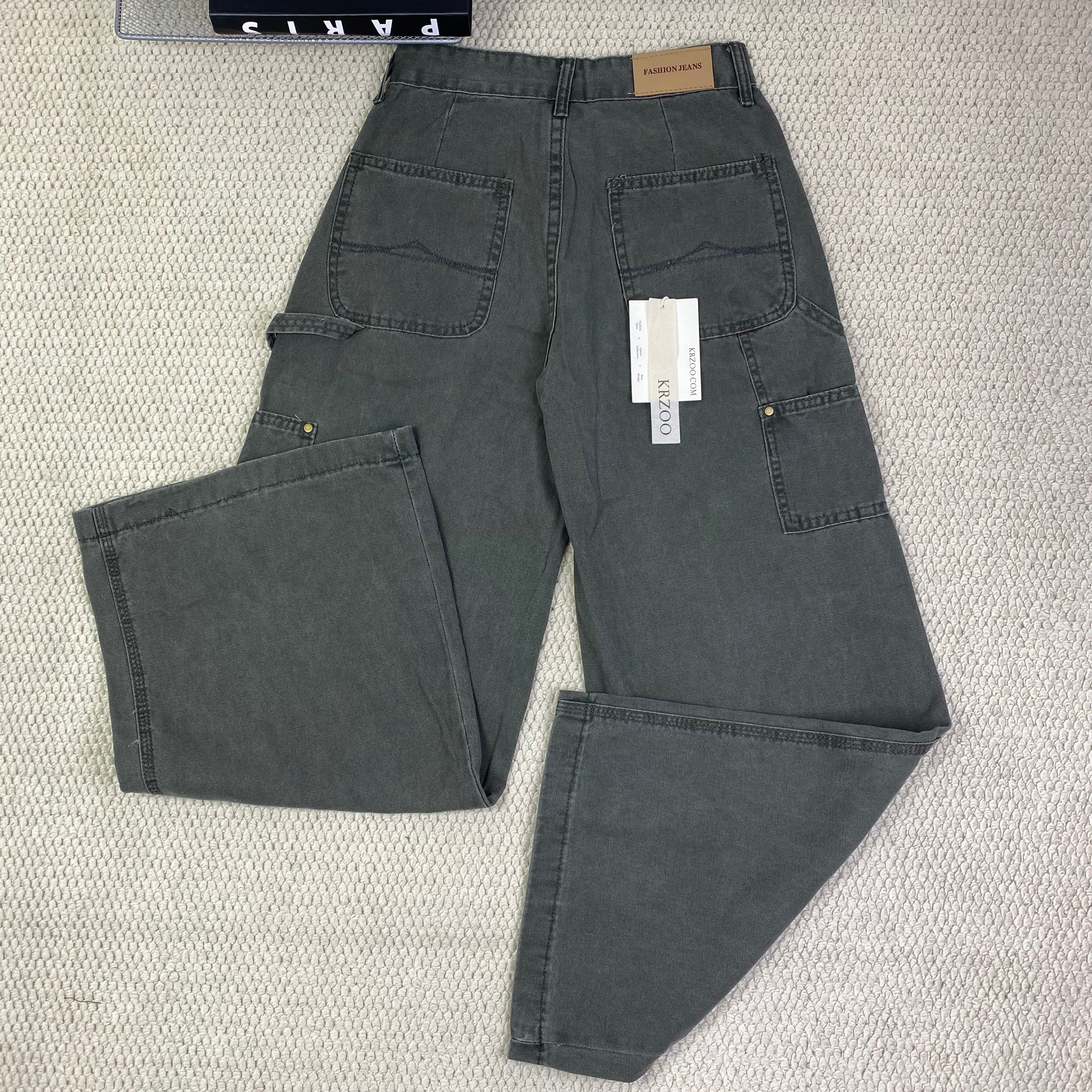 High-waisted wide-leg floor-length jeans