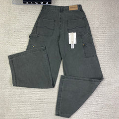 High-waisted wide-leg floor-length jeans