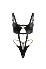 Jasmine Leather Fullbody with Chain in Black