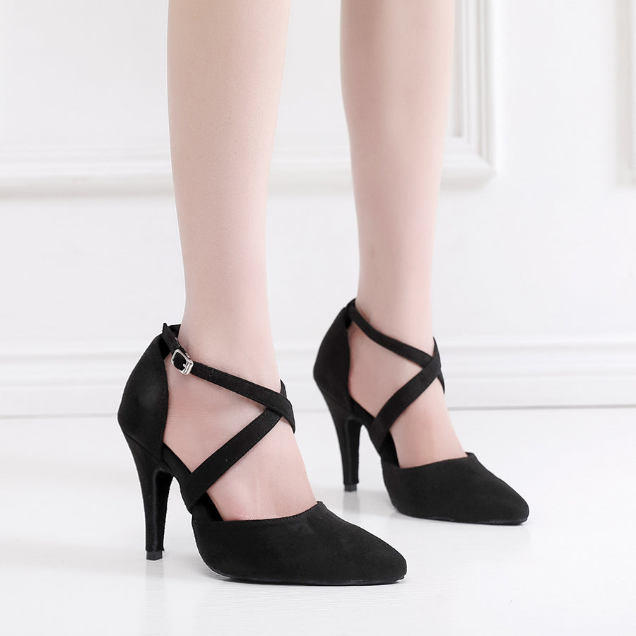 Women's 10cm Heel Velvet Dance Heels Ballroom Dance Shoes