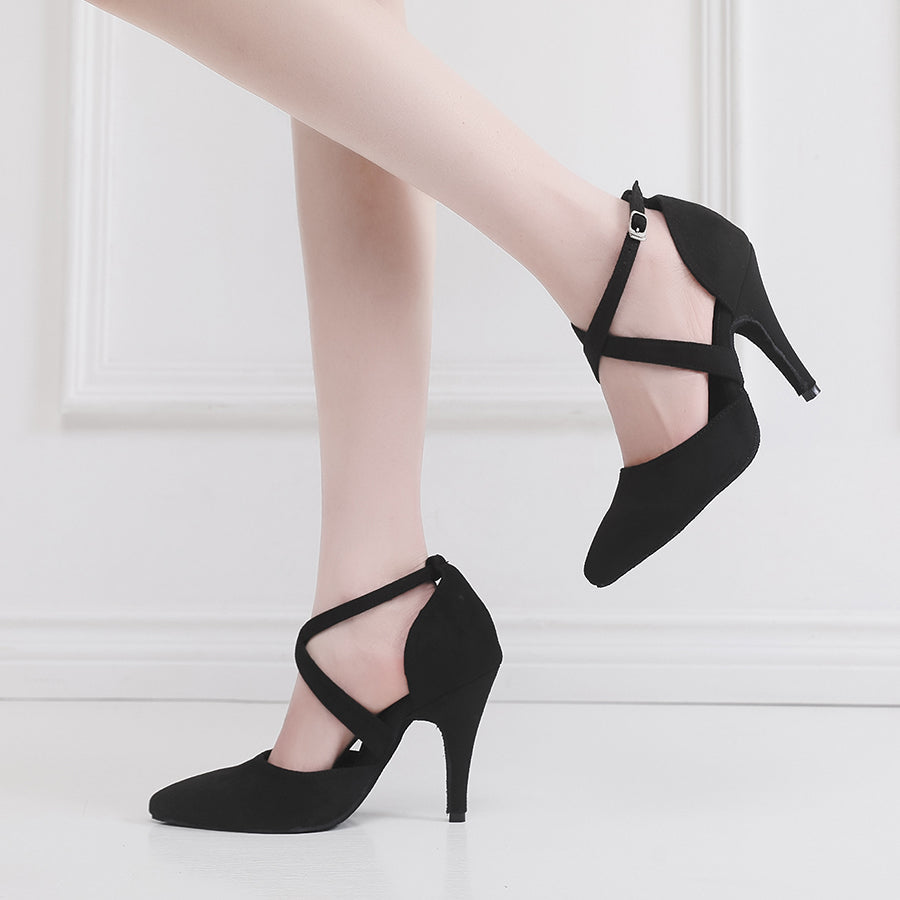 Women's 10cm Heel Velvet Dance Heels Ballroom Dance Shoes