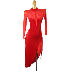 Customisable-Women's Long Sleeve Red Tassel DanceWear Dance Dress Performance Wear