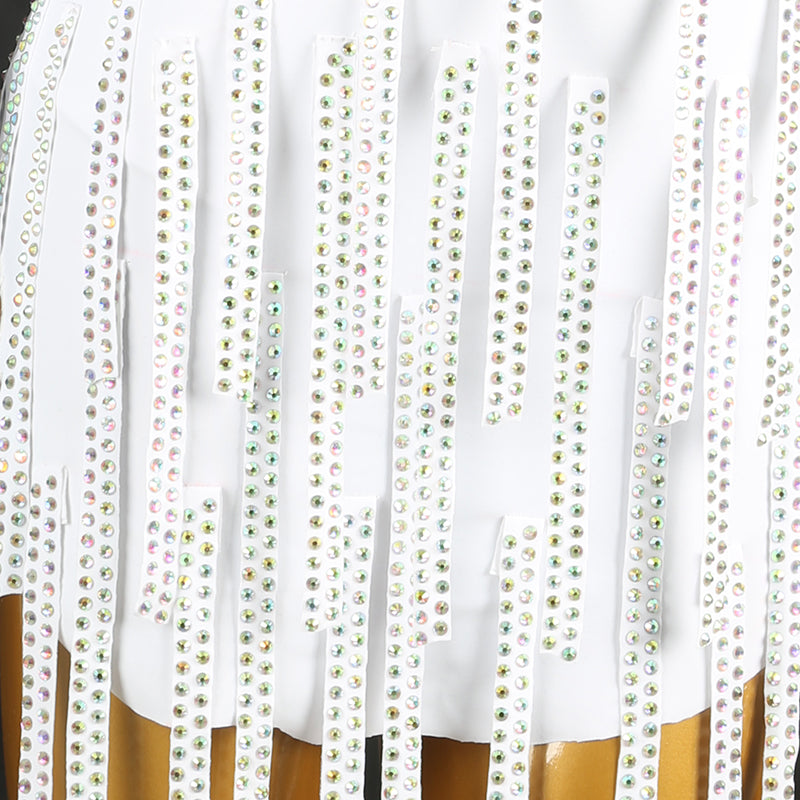 Customisable-Women's White V Neck Tassel DanceWear Dance Dress Performance Wear