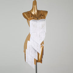 Customisable-Women's White Tassel DanceWear Dance Dress Performance Wear