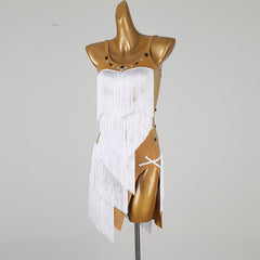 Customisable-Women's White Tassel DanceWear Dance Dress Performance Wear