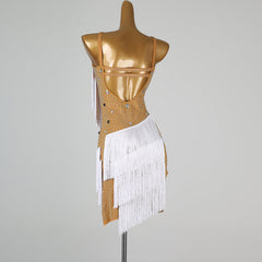 Customisable-Women's White Tassel DanceWear Dance Dress Performance Wear