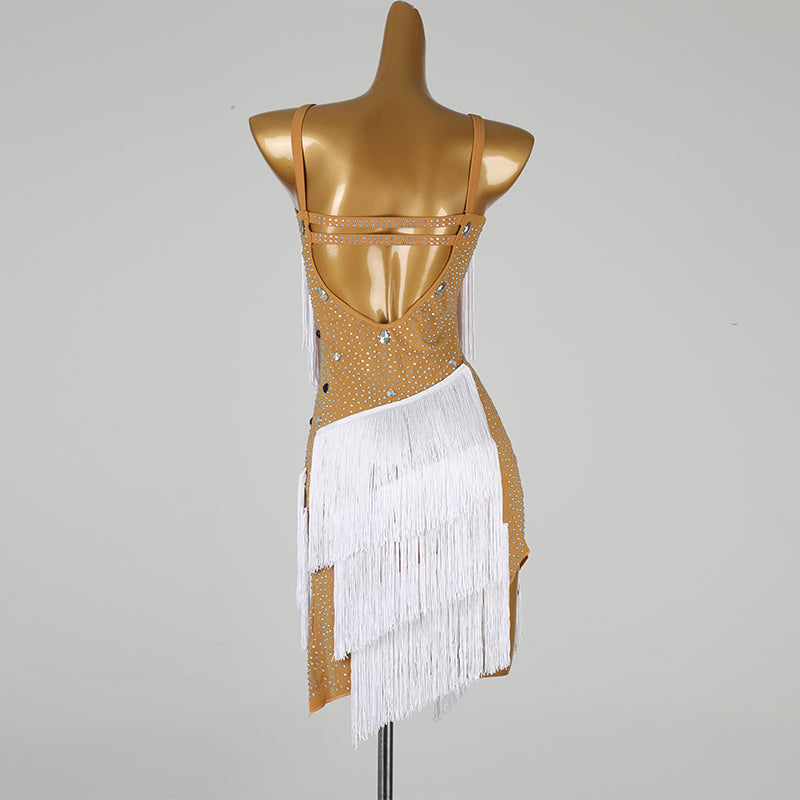 Customisable-Women's White Tassel DanceWear Dance Dress Performance Wear
