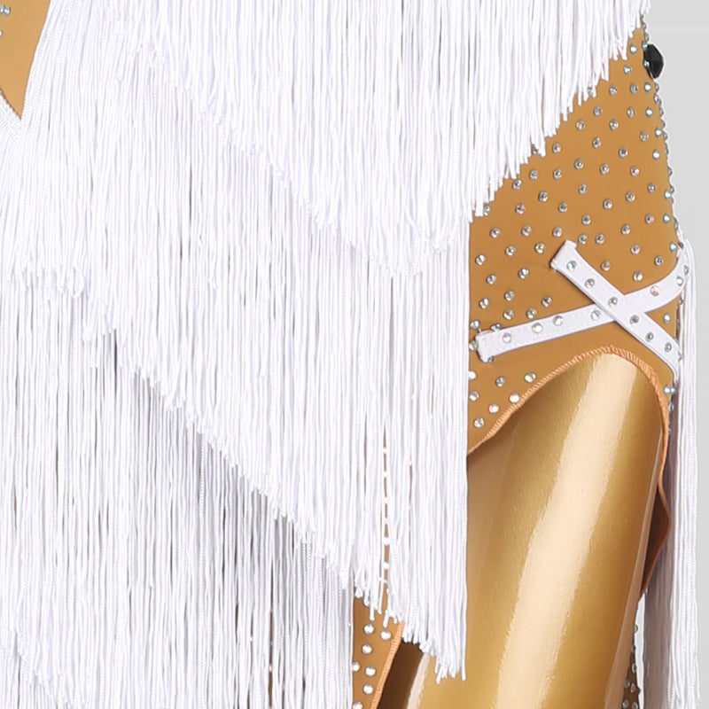 Customisable-Women's White Tassel DanceWear Dance Dress Performance Wear