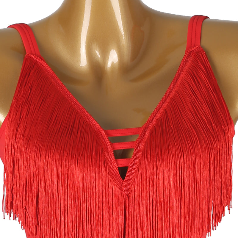 Customisable-Women's Red Tassel DanceWear Dance Dress Performance Wear