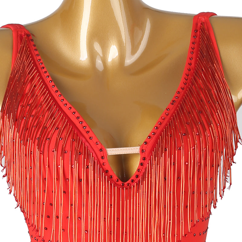 Customisable-Women's Red Tassel DanceWear Dance Dress Performance Wear