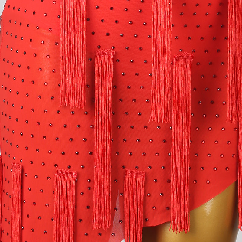 Customisable-Women's Red Tassel DanceWear Dance Dress Performance Wear