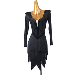 Customisable-Women's Long Sleeve Tassel DanceWear Dance Dress Performance Wear