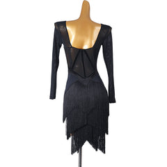 Customisable-Women's Long Sleeve Tassel DanceWear Dance Dress Performance Wear