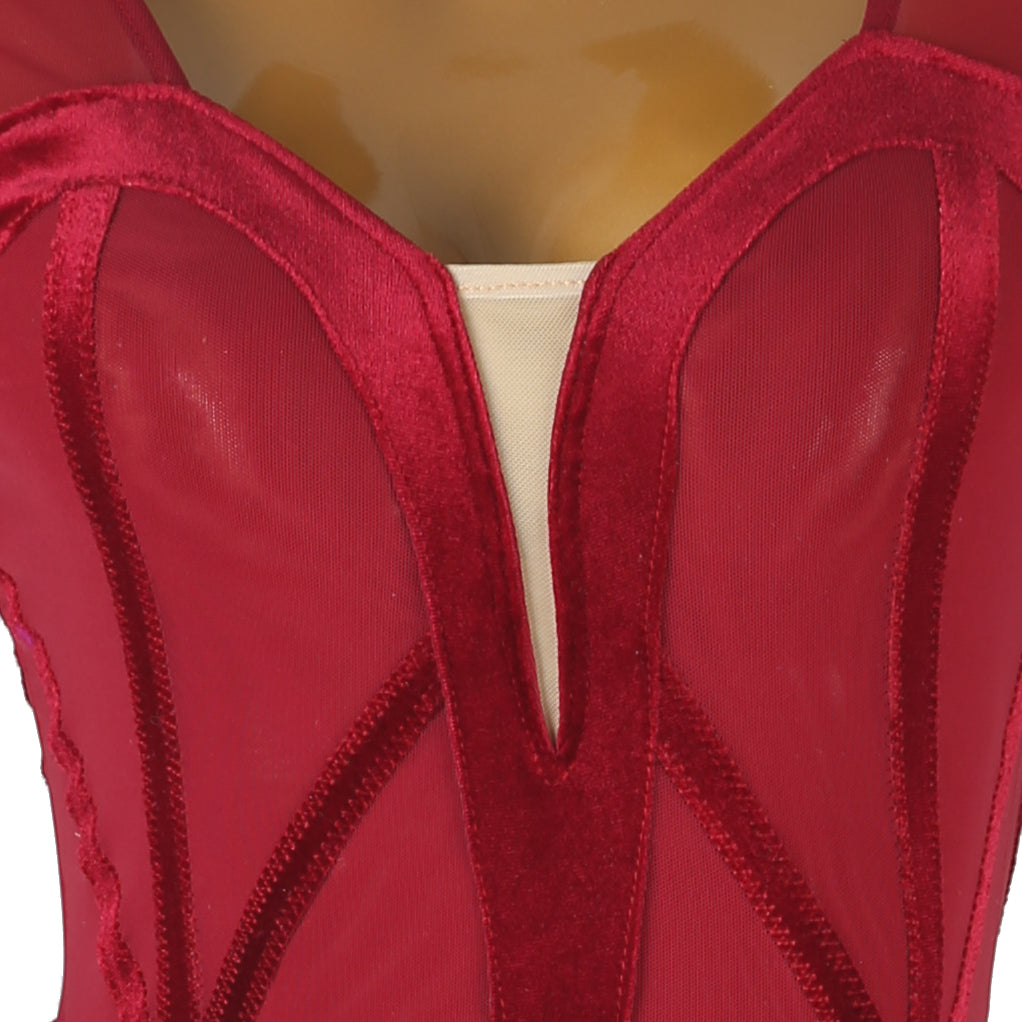 Customisable-Women's Red Long Sleeve Tassel DanceWear Dance Dress Performance Wear