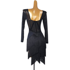Customisable-Women's Long Sleeve Tassel DanceWear Dance Dress Performance Wear