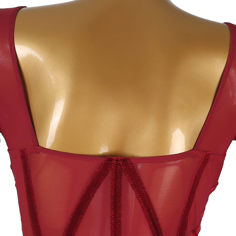 Customisable-Women's Red Long Sleeve Tassel DanceWear Dance Dress Performance Wear