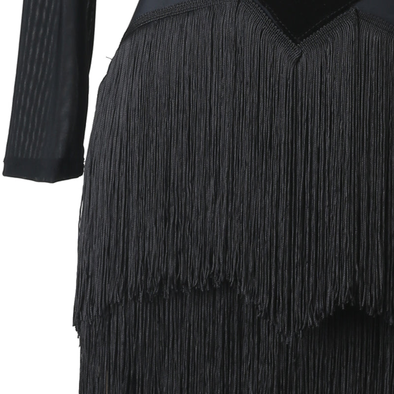 Customisable-Women's Long Sleeve Tassel DanceWear Dance Dress Performance Wear