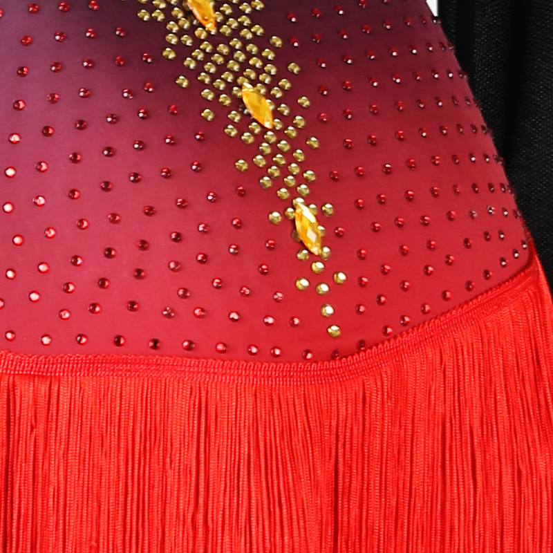 Customisable-Women's Black Long Sleeve Tassel DanceWear Dance Dress Performance Wear