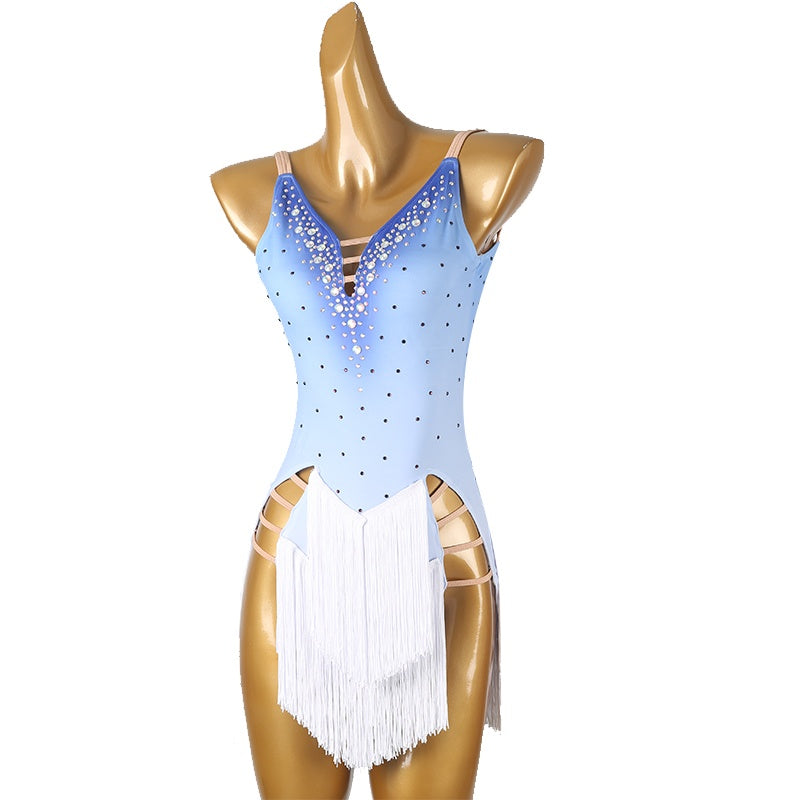 Customisable-Women's Sky Blue Tassel DanceWear Dance Dress Performance Wear