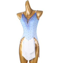Customisable-Women's Sky Blue Tassel DanceWear Dance Dress Performance Wear