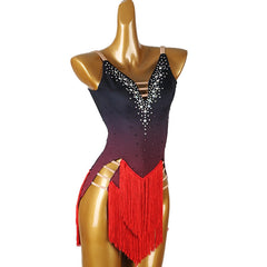 Customisable-Women's Black Tassel DanceWear Dance Dress Performance Wear