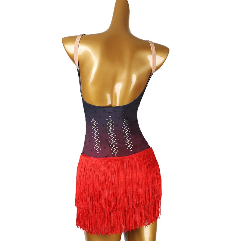 Customisable-Women's Black Tassel DanceWear Dance Dress Performance Wear