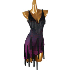 Customisable-Women's Purple Tassel DanceWear Dance Dress Performance Wear