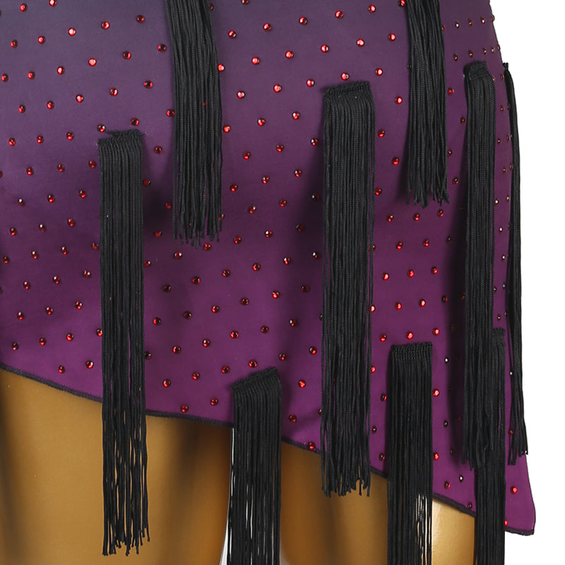 Customisable-Women's Purple Tassel DanceWear Dance Dress Performance Wear