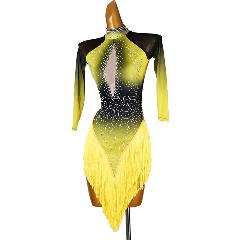 Customisable-Women's 3/4 Sleeve Yellow DanceWear Dance Dress Performance Wear