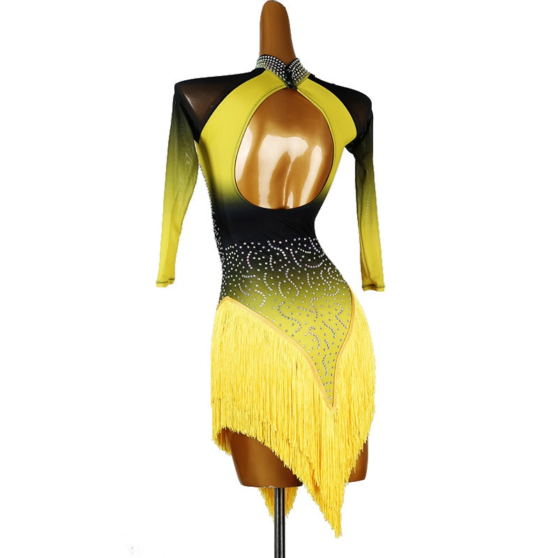 Customisable-Women's 3/4 Sleeve Yellow DanceWear Dance Dress Performance Wear
