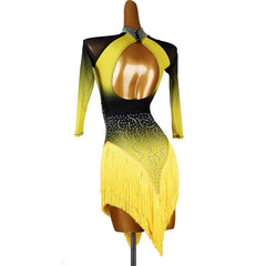Customisable-Women's 3/4 Sleeve Yellow DanceWear Dance Dress Performance Wear