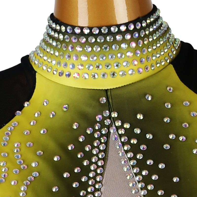 Customisable-Women's 3/4 Sleeve Yellow DanceWear Dance Dress Performance Wear