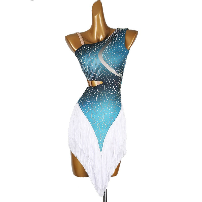 Customisable-Women's Performance Sleeveless Tassels Latin Salsa Dance Dress Competition Dress