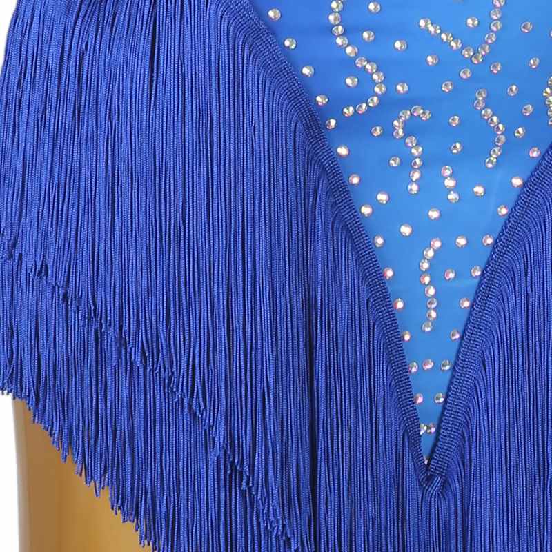 Customisable-Women's Performance Royal Blue Sleeveless Tassels Latin Salsa Dance Dress Competition Dress
