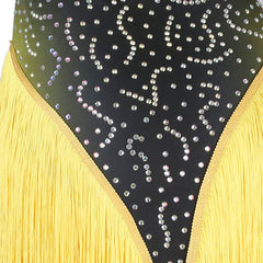 Customisable-Women's Performance Yellow Sleeveless Tassels Latin Salsa Dance Dress Competition Dress