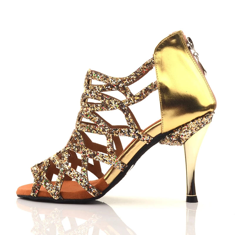 Women's Gold Leatherette 8.5cm Heels Dance Boots Salsa Dance Shoes
