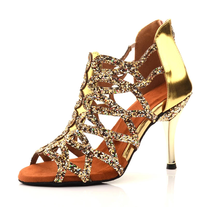 Women's Gold Leatherette 8.5cm Heels Dance Boots Salsa Dance Shoes